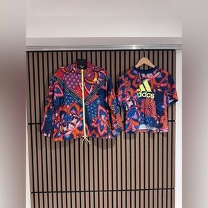Adidas Multicolor Floral Paisley Jacket & Crop T-shirt.